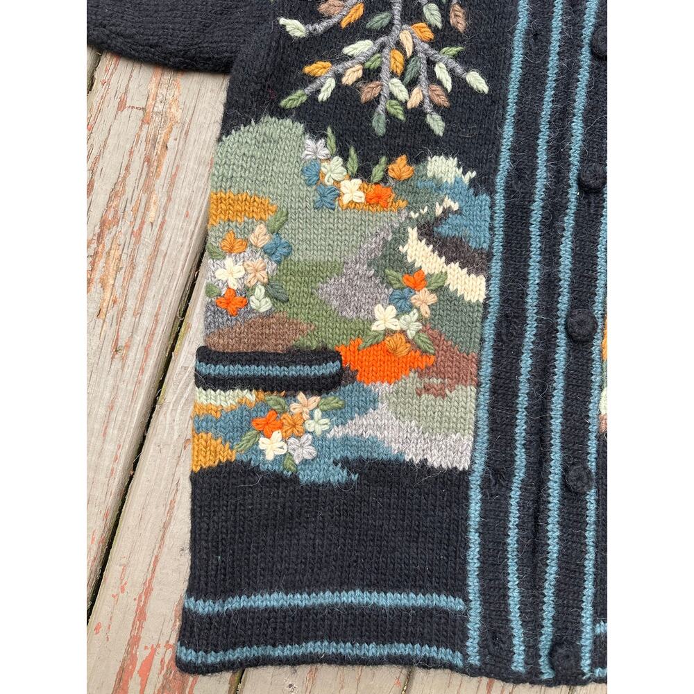 Vintage 80's Dobrila Cardigan Women's Wool Sweater coat handknit tree Oversized - Picture 10 of 16